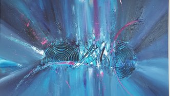 Ein Kunstwerk in blau.